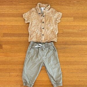 Cat & Jack Tan Floral Shirt and Tan Jogger Set